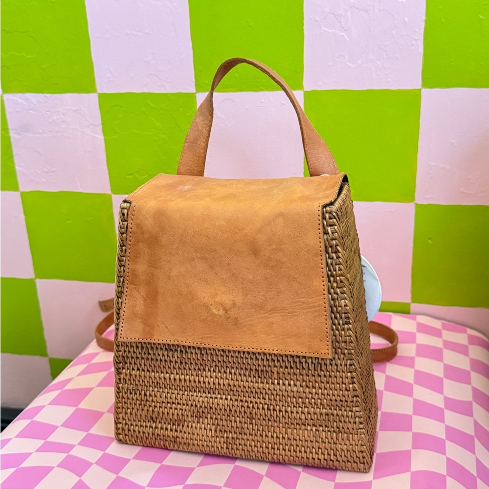 Street Level - Tan Woven Leather Backpack One of a Kind Handmade